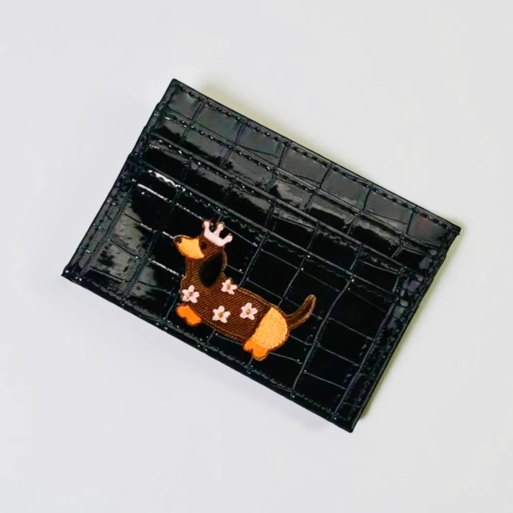 Faux Crocodile Black Embossed Glossy Small Dog Card Holder Wallet